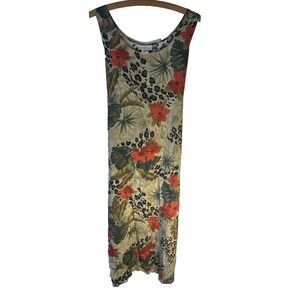 Vtg Safari Floral Forest Grunge Women M Maxi Dress Unique Travel Resort Beach